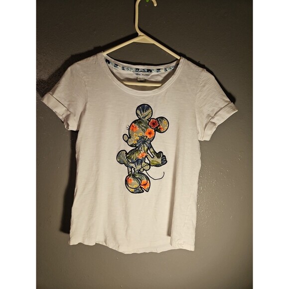 Tommy Bahama Disney Minnie Mouse Floral Cuffed Short Sleeve TShirt Womens Xxs - Picture 1 of 6